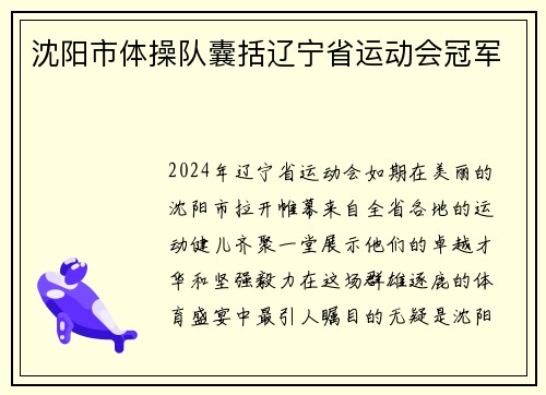 沈阳市体操队囊括辽宁省运动会冠军